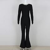 SUPER WHOLESALE | Rhinestone Hollow High-Waist Fitted Solid Color Jumpsuit