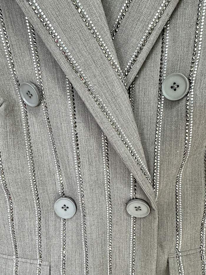Rhinestone Double-Breasted Suit with Long Pants Set