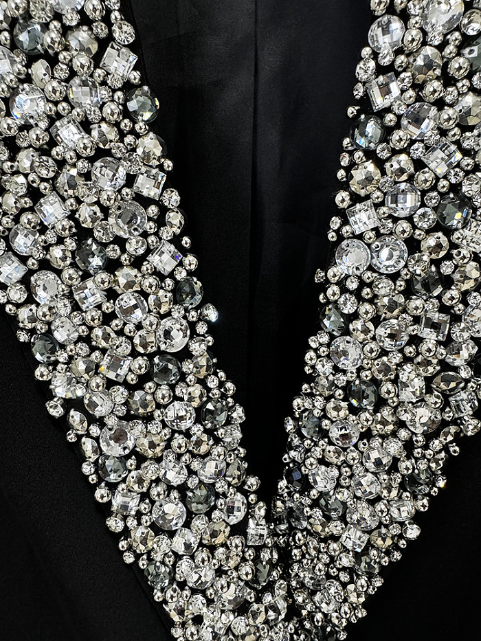SUPER WHOLESALE | Rhinestone-Embellished Fitted Mid-Length Suit Jacket