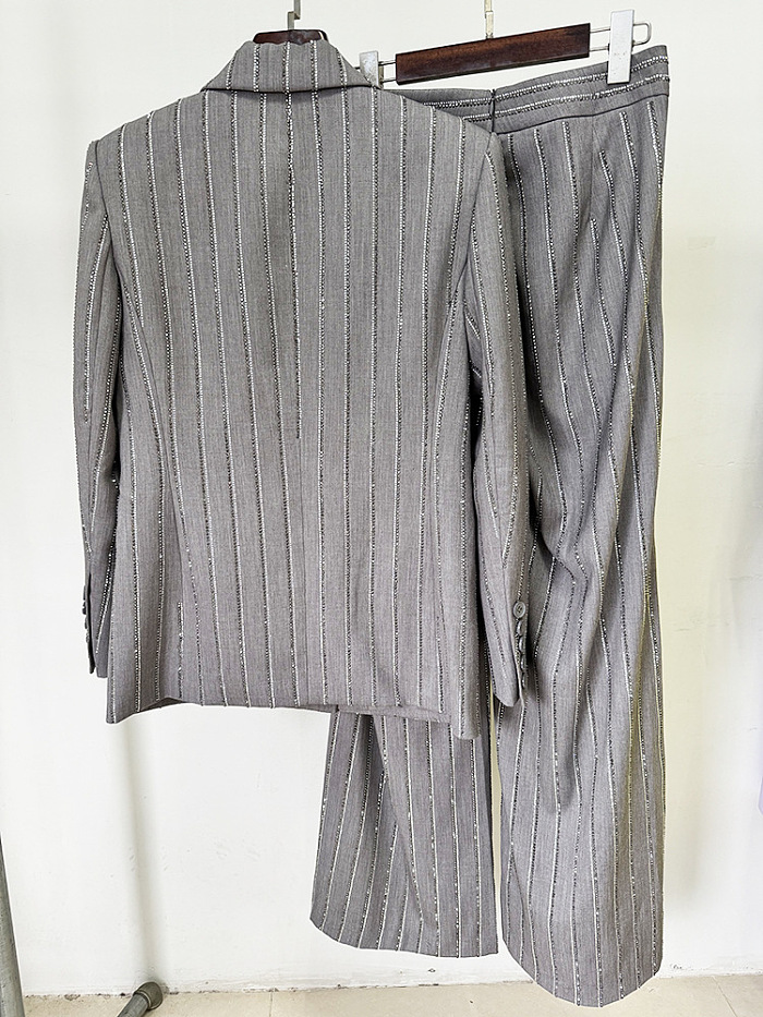 Rhinestone Double-Breasted Suit with Long Pants Set
