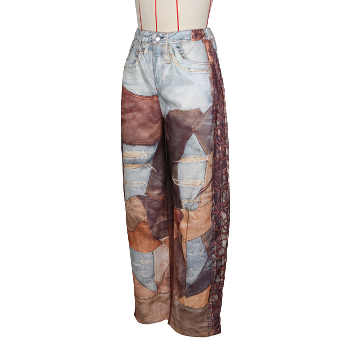 SUPER WHOLESALE | 3D Print Wide-Leg Curved Pants for Women