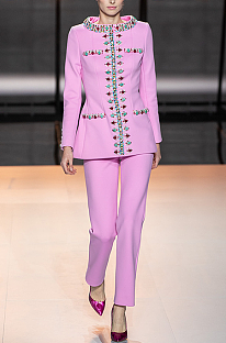 SUPER WHOLESALE | Pearl-Embellished Rhinestone Jacket with Skinny Pants Set