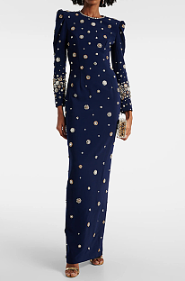 SUPER WHOLESALE | Embroidered Suit Jacket with Straight-Leg Pants Set-Blue