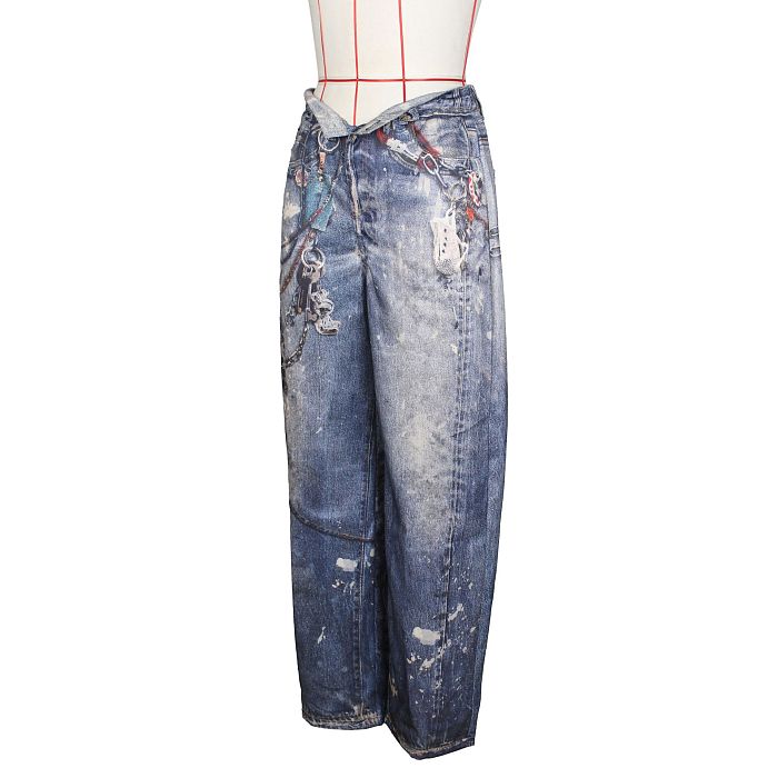 SUPER WHOLESALE | 3D Print Wide-Leg Curved Pants for Women