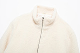 SUPER WHOLESALE | Color-Block Stand Collar Resin Zipper Faux Shearling Warm Jacket