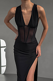 SUPER WHOLESALE | Backless Sheer High-Waisted Fitted Split Dress