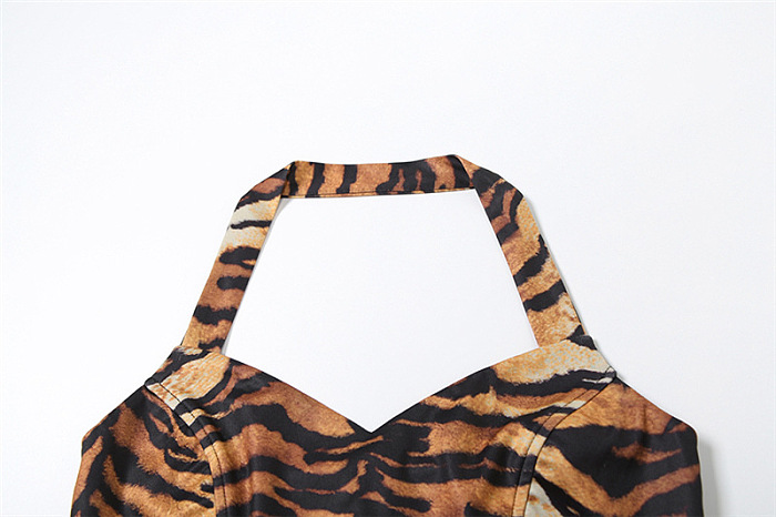 SUPER WHOLESALE | Tiger Print Halter Short Skirt Two-Piece Set