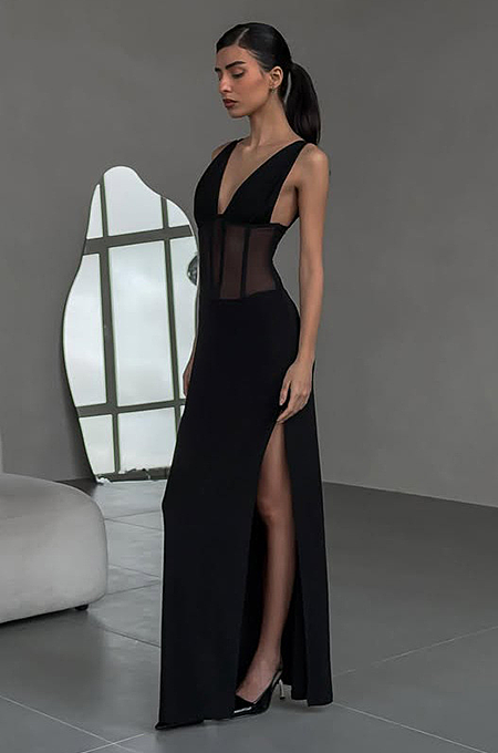 SUPER WHOLESALE | Backless Sheer High-Waisted Fitted Split Dress