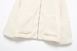 SUPER WHOLESALE | Color-Block Stand Collar Resin Zipper Faux Shearling Warm Jacket