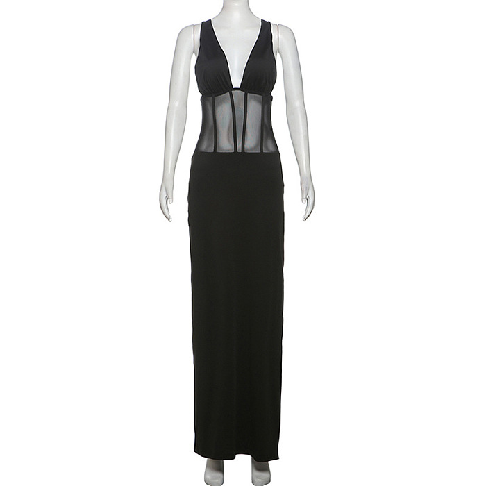SUPER WHOLESALE | Backless Sheer High-Waisted Fitted Split Dress