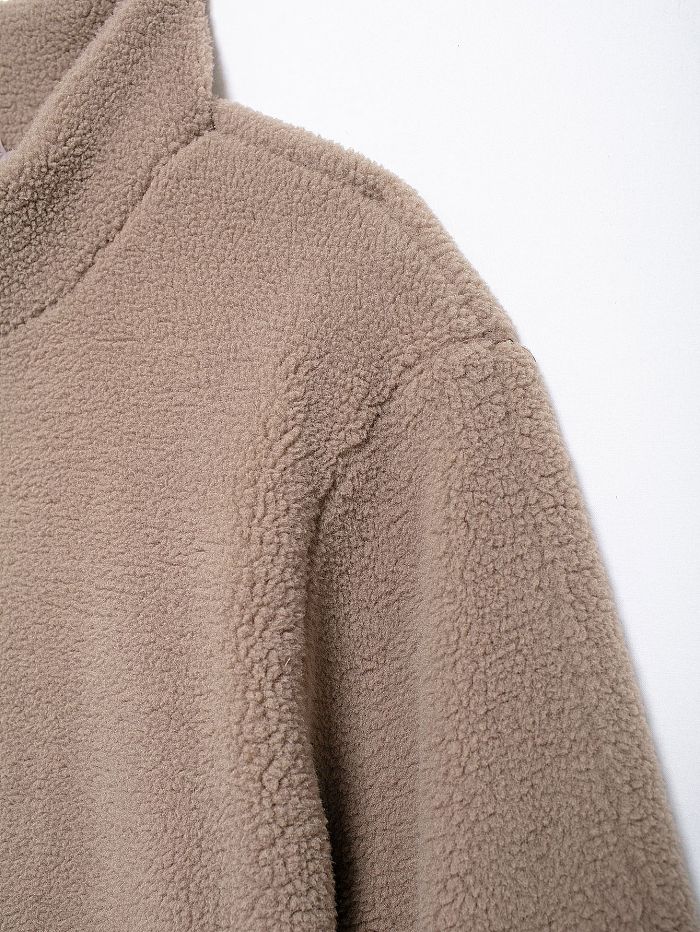 SUPER WHOLESALE | Color-Block Stand Collar Resin Zipper Faux Shearling Warm Jacket