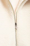 SUPER WHOLESALE | Color-Block Stand Collar Resin Zipper Faux Shearling Warm Jacket