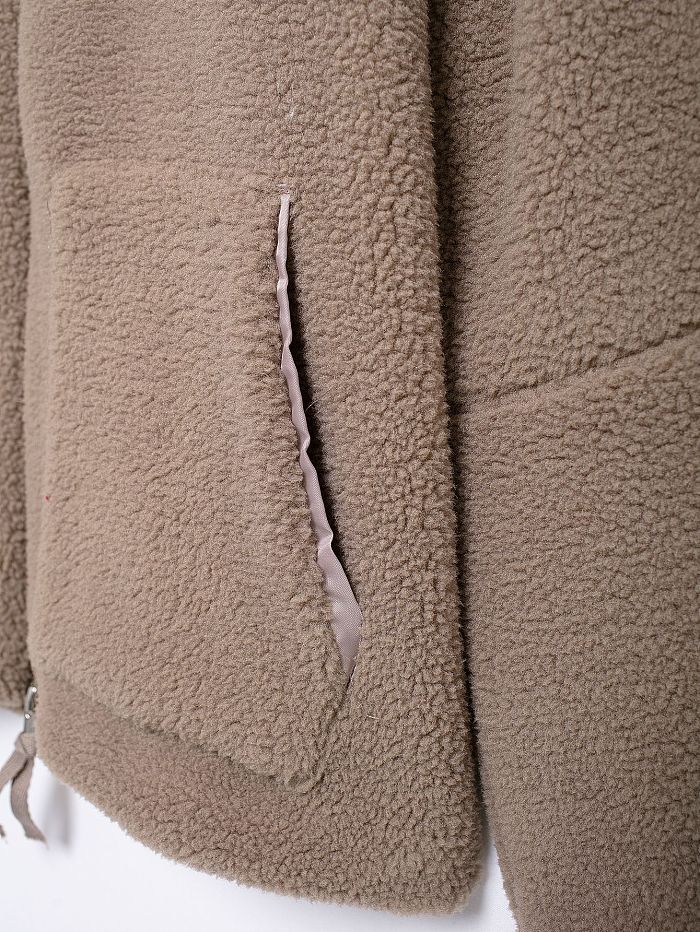 SUPER WHOLESALE | Color-Block Stand Collar Resin Zipper Faux Shearling Warm Jacket