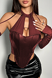 SUPER WHOLESALE | PU Strapless Bodice with Sleeve Attachments Halter Top