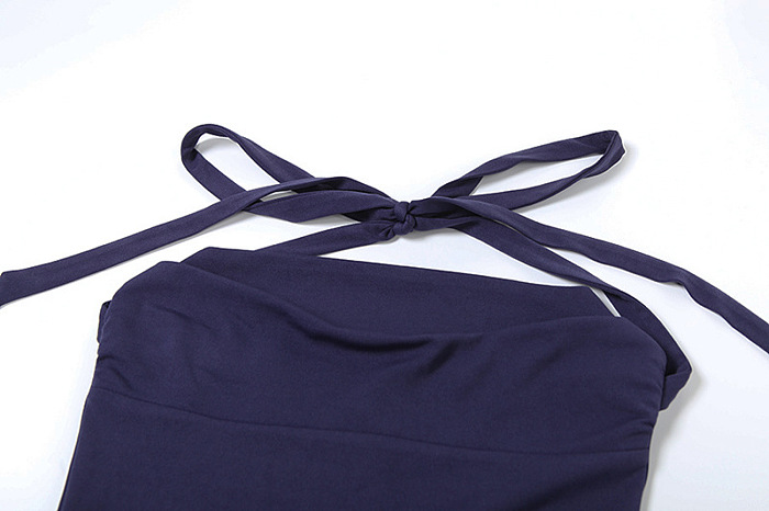 SUPER WHOLESALE | Strapless Puffy Skirt Halter Tie Solid Short Dress