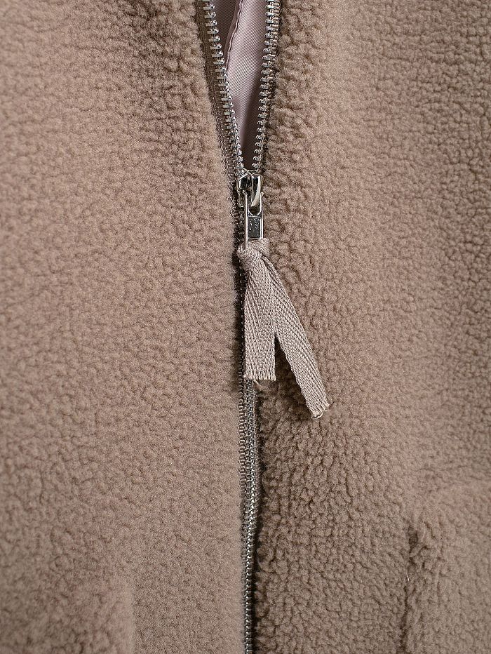 SUPER WHOLESALE | Color-Block Stand Collar Resin Zipper Faux Shearling Warm Jacket