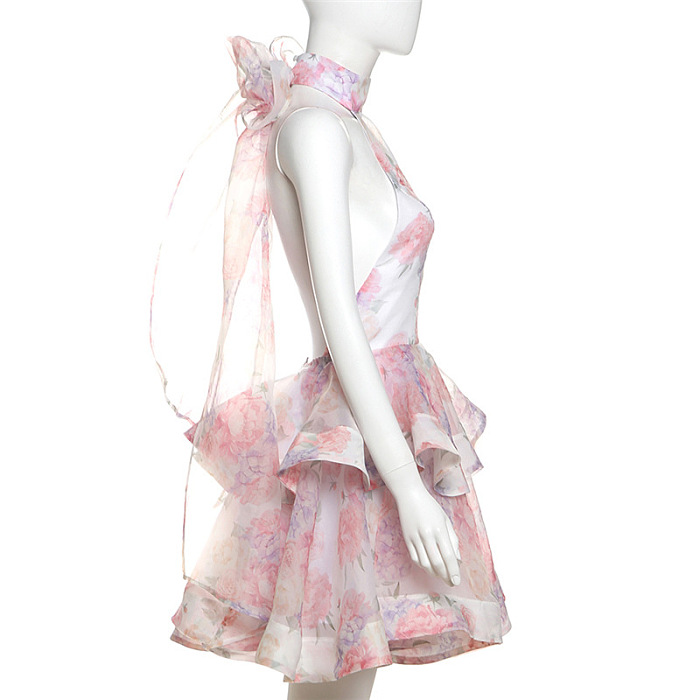 SUPER WHOLESALE | Printed Short Skirt Backless Halter Fitted Dress