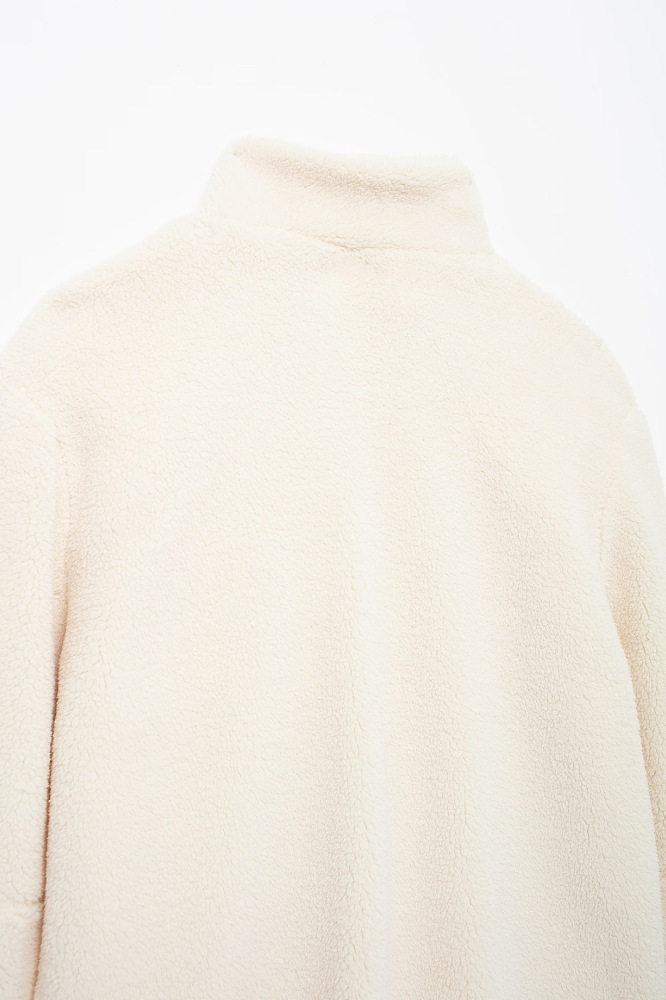 SUPER WHOLESALE | Color-Block Stand Collar Resin Zipper Faux Shearling Warm Jacket