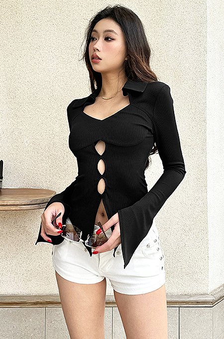 SUPER WHOLESALE | Bell Sleeve Asymmetrical Top