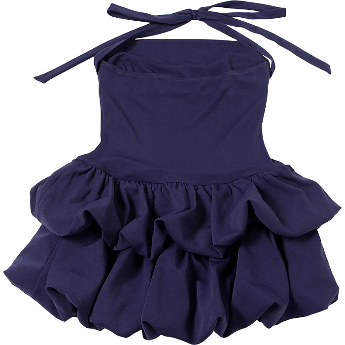 SUPER WHOLESALE | Strapless Puffy Skirt Halter Tie Solid Short Dress