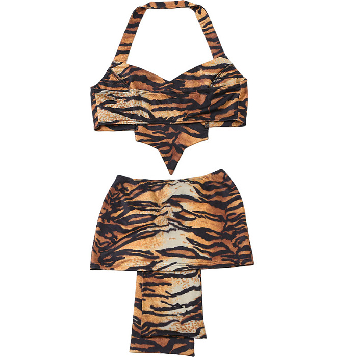 SUPER WHOLESALE | Tiger Print Halter Short Skirt Two-Piece Set
