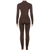 SUPER WHOLESALE | V-Neck Long Sleeve Casual Solid Bodysuit in Coffee