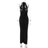 SUPER WHOLESALE | V-Neck Backless Tie Fitted Pleated Dress