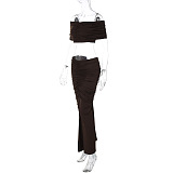 SUPER WHOLESALE | Crop Top Fitted Pleated Skirt Set in Coffee