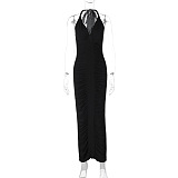 SUPER WHOLESALE | V-Neck Backless Tie Fitted Pleated Dress