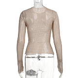 SUPER WHOLESALE | Round Neck Rhinestone Glitter Long Sleeve Top