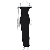 SUPER WHOLESALE | Off-Shoulder Ribbon Fitted Solid Dress
