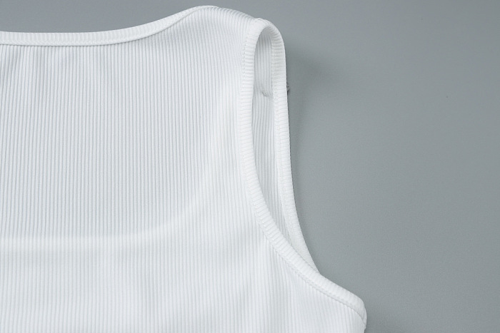 SUPER WHOLESALE | Crop Top U-Neck Beaded Tank Top