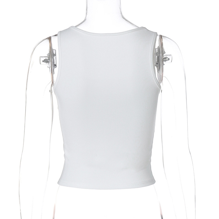 SUPER WHOLESALE | Crop Top U-Neck Beaded Tank Top