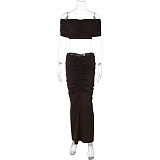 SUPER WHOLESALE | Crop Top Fitted Pleated Skirt Set in Coffee