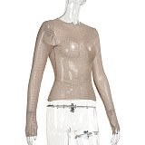 SUPER WHOLESALE | Round Neck Rhinestone Glitter Long Sleeve Top