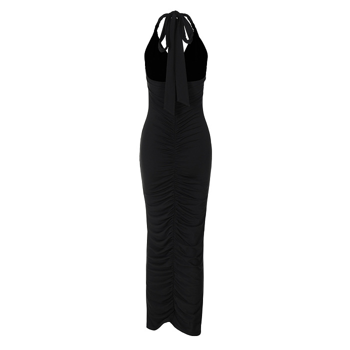 SUPER WHOLESALE | V-Neck Backless Tie Fitted Pleated Dress