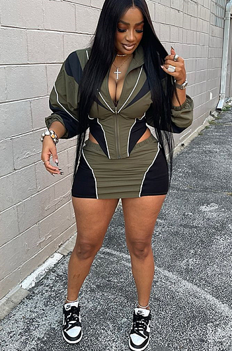 SUPER WHOLESALE | Skirt Set with Zipper Tracking Top