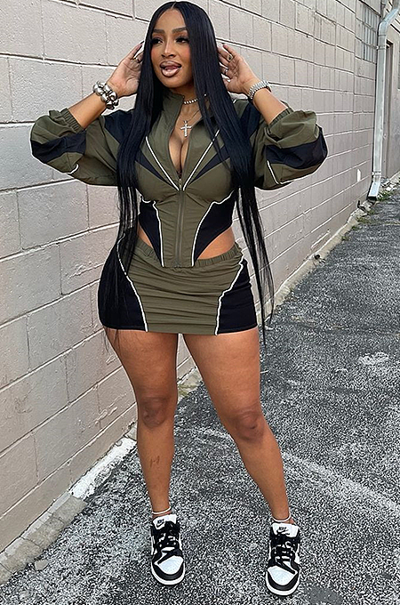 SUPER WHOLESALE | Skirt Set with Zipper Tracking Top