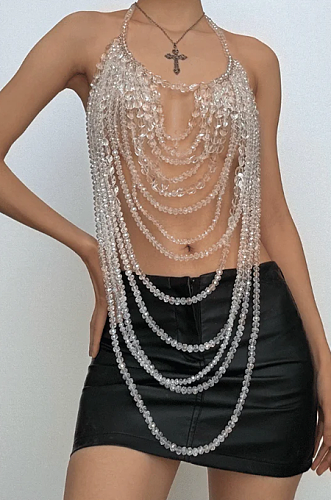 SUPER WHOLESALE | Halter beaded hollow out backless cut out top