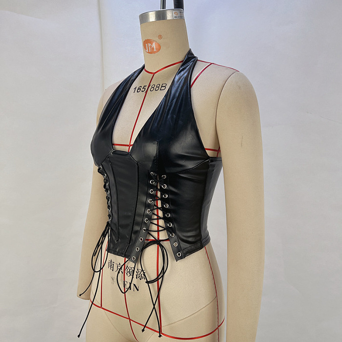 SUPER WHOLESALE | Pu Material Lace Up Venst Top