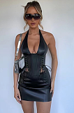SUPER WHOLESALE | Pu Material Lace Up Venst Top