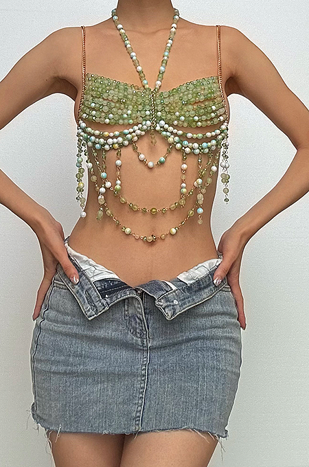SUPER WHOLESALE | Halter beaded hollow out backless cut out top