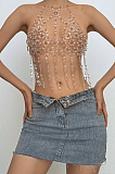 SUPER WHOLESALE | Halter o ring hollow out crystal tassels cut out top
