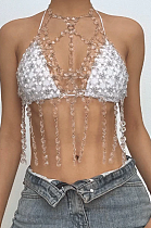 SUPER WHOLESALE | Halter o ring hollow out crystal tassels cut out top