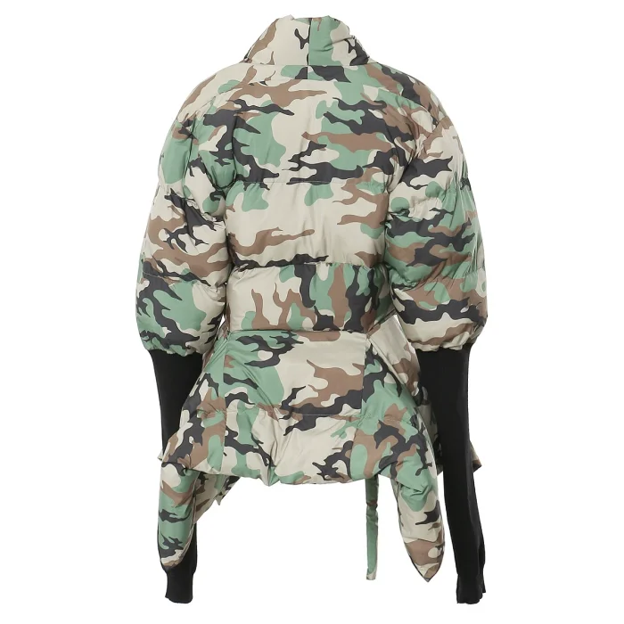 SUPER WHOLESALE | Patchwork Cuffs Fitted Down Coat in Camo