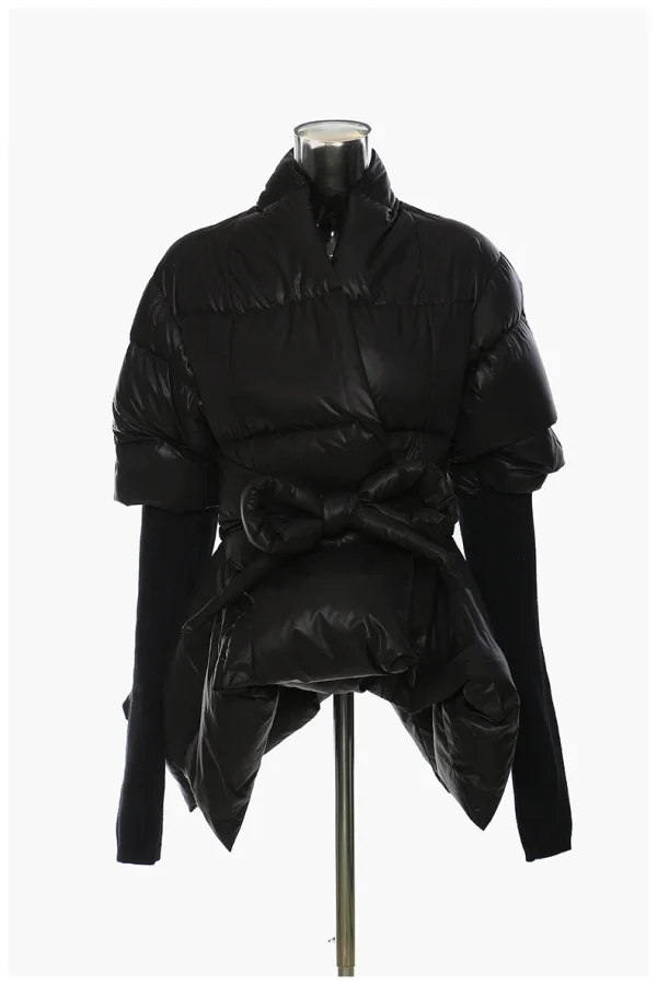 SUPER WHOLESALE | Patchwork Cuffs Fitted Down Coat in Black