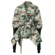 SUPER WHOLESALE | Patchwork Cuffs Fitted Down Coat in Camo