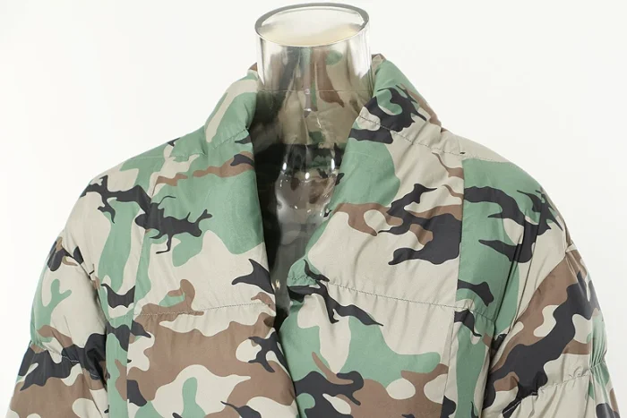 SUPER WHOLESALE | Patchwork Cuffs Fitted Down Coat in Camo