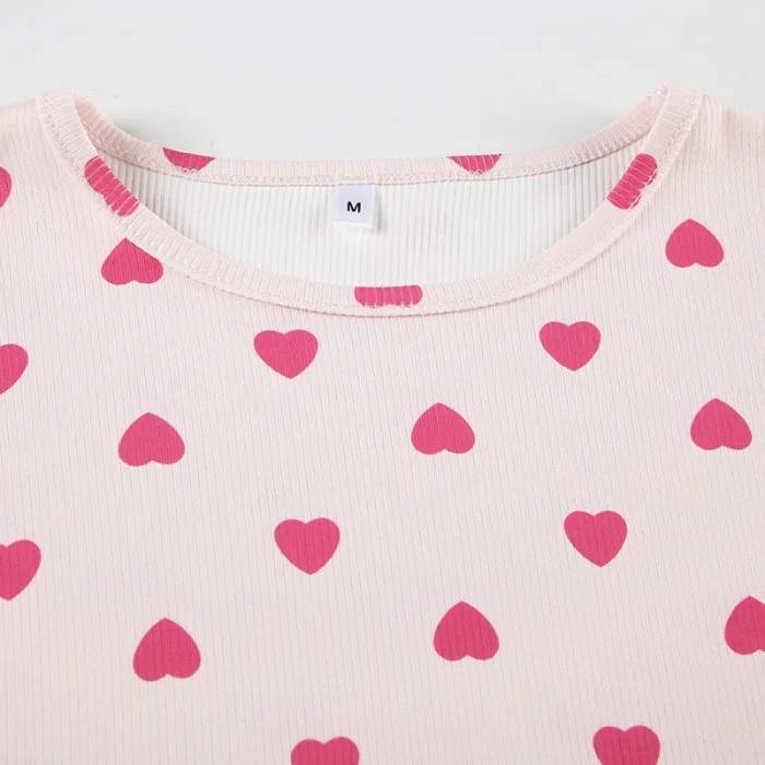 SUPER WHOLESALE |Heart Print Color Block Short Sleeve Shorts Casual Loungewear Set