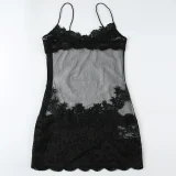 SUPER WHOLESALE | Lace Mesh Splicing Sheer Sleeveless Strapless Dress